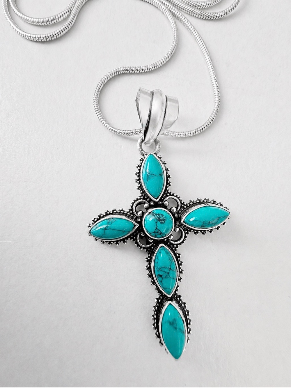 925 Sterling Silver Turquoise cross Necklace Gemstone womens jewelry
